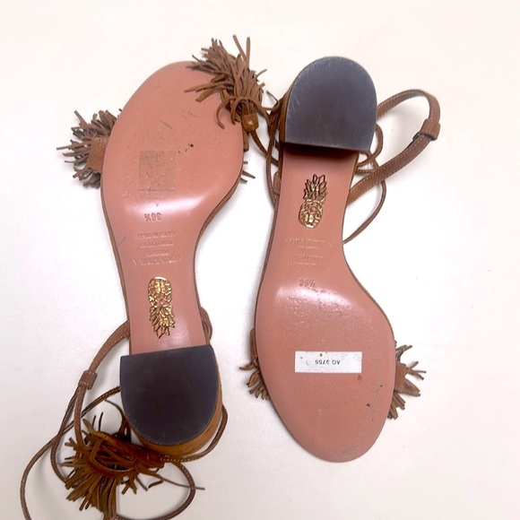 🔥 AQUAZZURA Brown Suede Wild Thing Ankle-Wrap Sandals Size 36.5 / 6.5 - Picture 14 of 16